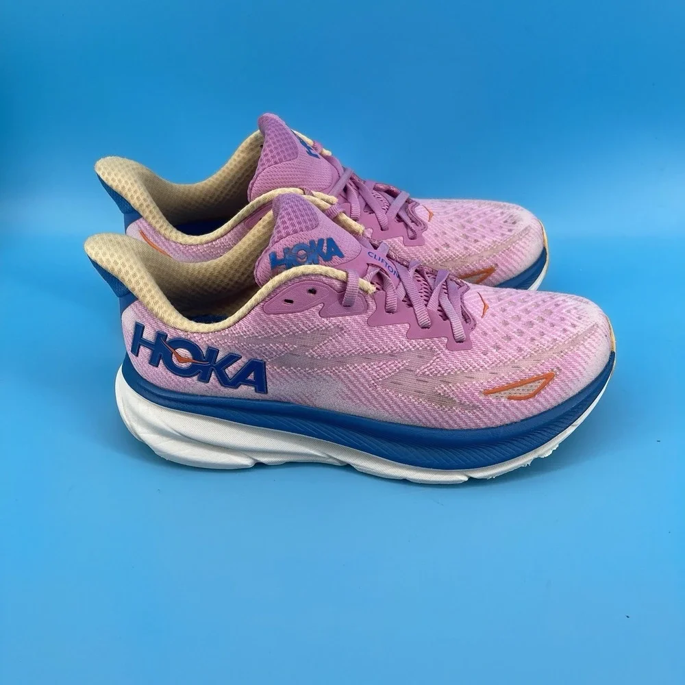 HOKA Clifton 9 Women's Pink Blue Running Shoes Size 8 US 40 EU